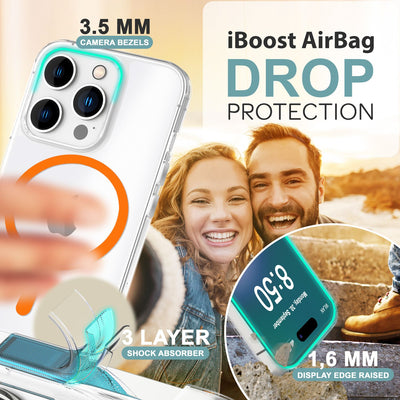 NALIA Neon-Ring Case für iPhone 16 Pro – MagSafe Kompatibel & Nachleuchtend – NIGHT-GLOW (Transparent & Anti-Gelb) – Marke aus Berlin Orange NALIA Transparente Hülle
