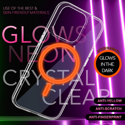 NALIA Neon-Ring Case für iPhone 16 Pro – MagSafe Kompatibel & Nachleuchtend – NIGHT-GLOW (Transparent & Anti-Gelb) – Marke aus Berlin Orange NALIA Transparente Hülle
