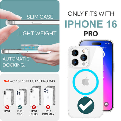 NALIA Neon-Ring Case für iPhone 16 Pro – MagSafe Kompatibel & Nachleuchtend – NIGHT-GLOW (Transparent & Anti-Gelb) – Marke aus Berlin Blau NALIA Transparente Hülle
