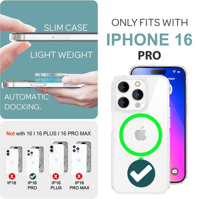 NALIA Neon-Ring Case für iPhone 16 Pro – MagSafe Kompatibel & Nachleuchtend – NIGHT-GLOW (Transparent & Anti-Gelb) – Marke aus Berlin Grün NALIA Transparente Hülle