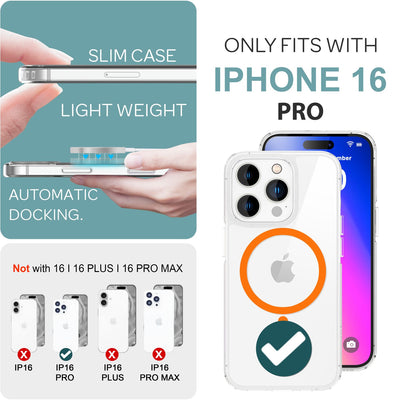 NALIA Neon-Ring Case für iPhone 16 Pro – MagSafe Kompatibel & Nachleuchtend – NIGHT-GLOW (Transparent & Anti-Gelb) – Marke aus Berlin Orange NALIA Transparente Hülle