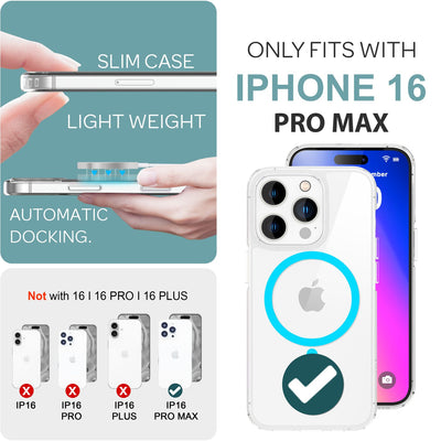 NALIA Neon-Ring Case für iPhone 16 Pro Max – MagSafe Kompatibel & Nachleuchtend – NIGHT-GLOW (Transparent & Anti-Gelb) – Marke aus Berlin Blau NALIA Transparente Hülle