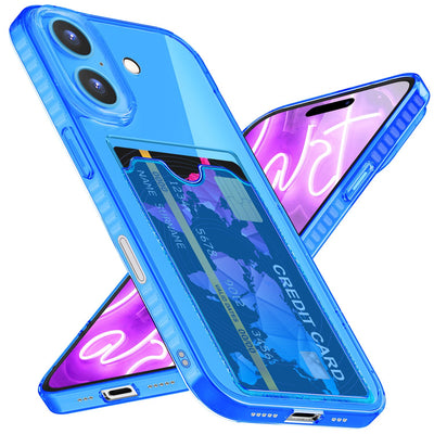 NALIA Neon Silikonhülle für iPhone 16 – Kartenfach & Knallige Signal-Farbe – CARDPOP (Anti-Shock Handyhülle) – Marke aus Berlin Blau NALIA Neon Hülle