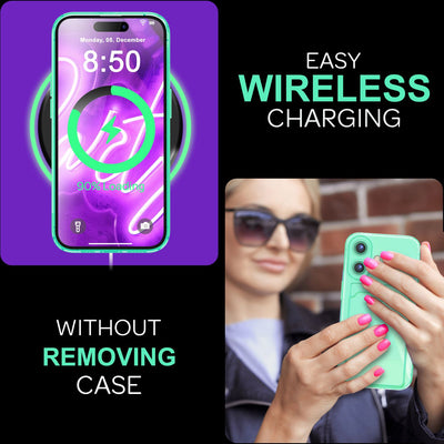 NALIA Neon Silikonhülle für iPhone 16 – Kartenfach & Knallige Signal-Farbe – CARDPOP (Anti-Shock Handyhülle) – Marke aus Berlin Türkis NALIA Neon Hülle