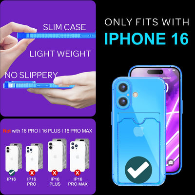 NALIA Neon Silikonhülle für iPhone 16 – Kartenfach & Knallige Signal-Farbe – CARDPOP (Anti-Shock Handyhülle) – Marke aus Berlin Blau NALIA Neon Hülle