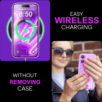 NALIA Neon Silikonhülle für iPhone 16 – Kartenfach & Knallige Signal-Farbe – CARDPOP (Anti-Shock Handyhülle) – Marke aus Berlin Lila NALIA Neon Hülle