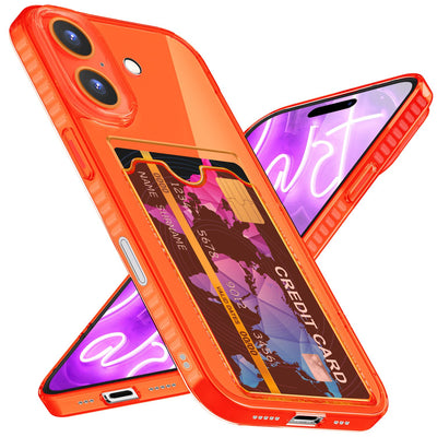 NALIA Neon Silikonhülle für iPhone 16 – Kartenfach & Knallige Signal-Farbe – CARDPOP (Anti-Shock Handyhülle) – Marke aus Berlin Orange NALIA Neon Hülle