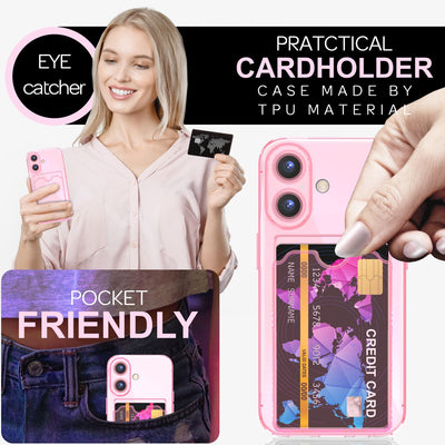 NALIA Neon Silikonhülle für iPhone 16 Plus – Kartenfach & Knallige Signal-Farbe – CARDPOP (Anti-Shock Handyhülle) – Marke aus Berlin Rosa NALIA Transparente Hülle