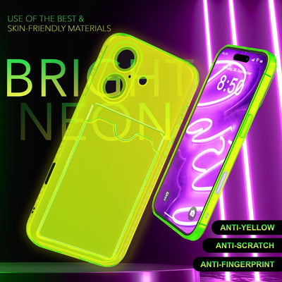 NALIA Neon Silikonhülle für iPhone 16 Plus – Kartenfach & Knallige Signal-Farbe – CARDPOP (Anti-Shock Handyhülle) – Marke aus Berlin Gelb NALIA Transparente Hülle