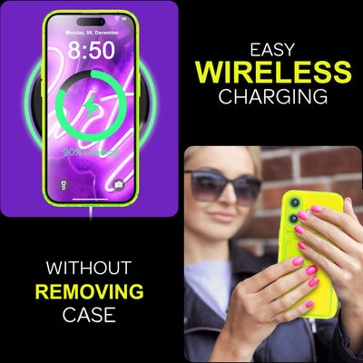 NALIA Neon Silikonhülle für iPhone 16 Plus – Kartenfach & Knallige Signal-Farbe – CARDPOP (Anti-Shock Handyhülle) – Marke aus Berlin Gelb NALIA Transparente Hülle