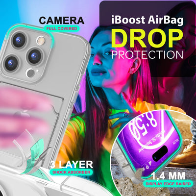 NALIA Neon Silikonhülle für iPhone 16 Pro – Kartenfach & Knallige Signal-Farbe – CARDPOP (Anti-Shock Handyhülle) – Marke aus Berlin Grau NALIA Neon Hülle