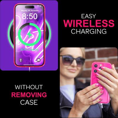 NALIA Neon Silikonhülle für iPhone 16 Pro – Kartenfach & Knallige Signal-Farbe – CARDPOP (Anti-Shock Handyhülle) – Marke aus Berlin Pink NALIA Neon Hülle