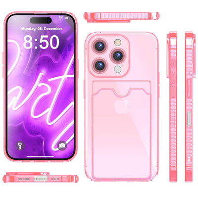 NALIA Neon Silikonhülle für iPhone 16 Pro – Kartenfach & Knallige Signal-Farbe – CARDPOP (Anti-Shock Handyhülle) – Marke aus Berlin Rosa NALIA Neon Hülle