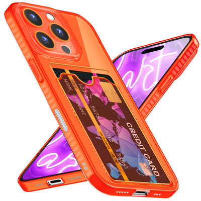NALIA Neon Silikonhülle für iPhone 16 Pro – Kartenfach & Knallige Signal-Farbe – CARDPOP (Anti-Shock Handyhülle) – Marke aus Berlin Orange NALIA Neon Hülle