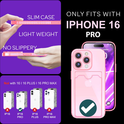 NALIA Neon Silikonhülle für iPhone 16 Pro – Kartenfach & Knallige Signal-Farbe – CARDPOP (Anti-Shock Handyhülle) – Marke aus Berlin Rosa NALIA Neon Hülle