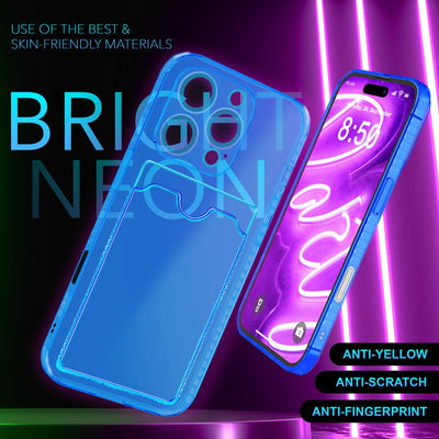 NALIA Neon Silikonhülle für iPhone 16 Pro Max – Kartenfach & Knallige Signal-Farbe – CARDPOP (Anti-Shock Handyhülle) – Marke aus Berlin Blau NALIA Neon Hülle