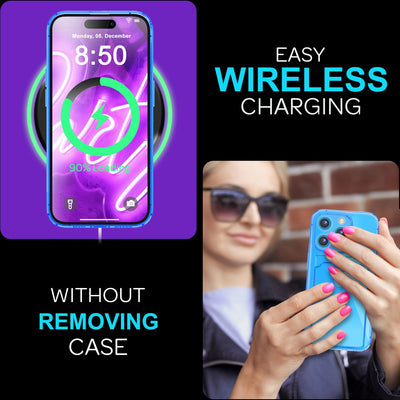 NALIA Neon Silikonhülle für iPhone 16 Pro Max – Kartenfach & Knallige Signal-Farbe – CARDPOP (Anti-Shock Handyhülle) – Marke aus Berlin Blau NALIA Neon Hülle