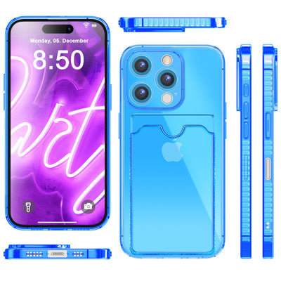 NALIA Neon Silikonhülle für iPhone 16 Pro Max – Kartenfach & Knallige Signal-Farbe – CARDPOP (Anti-Shock Handyhülle) – Marke aus Berlin Blau NALIA Neon Hülle