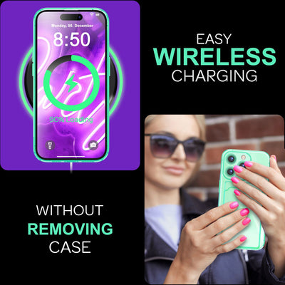 NALIA Neon Silikonhülle für iPhone 16 Pro Max – Kartenfach & Knallige Signal-Farbe – CARDPOP (Anti-Shock Handyhülle) – Marke aus Berlin Türkis NALIA Neon Hülle