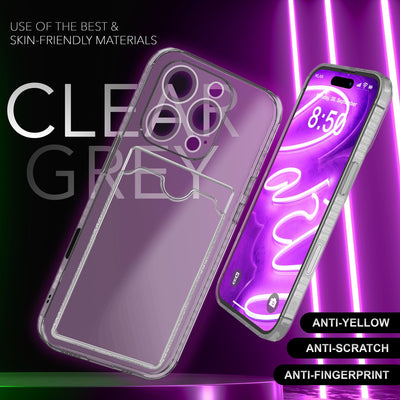 NALIA Neon Silikonhülle für iPhone 16 Pro Max – Kartenfach & Knallige Signal-Farbe – CARDPOP (Anti-Shock Handyhülle) – Marke aus Berlin Grau NALIA Neon Hülle
