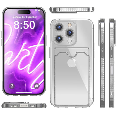 NALIA Neon Silikonhülle für iPhone 16 Pro Max – Kartenfach & Knallige Signal-Farbe – CARDPOP (Anti-Shock Handyhülle) – Marke aus Berlin Grau NALIA Neon Hülle