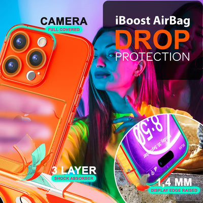 NALIA Neon Silikonhülle für iPhone 16 Pro Max – Kartenfach & Knallige Signal-Farbe – CARDPOP (Anti-Shock Handyhülle) – Marke aus Berlin Orange NALIA Neon Hülle