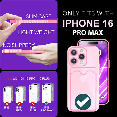 NALIA Neon Silikonhülle für iPhone 16 Pro Max – Kartenfach & Knallige Signal-Farbe – CARDPOP (Anti-Shock Handyhülle) – Marke aus Berlin Rosa NALIA Neon Hülle