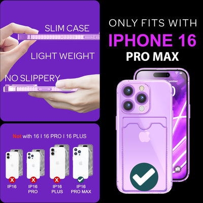 NALIA Neon Silikonhülle für iPhone 16 Pro Max – Kartenfach & Knallige Signal-Farbe – CARDPOP (Anti-Shock Handyhülle) – Marke aus Berlin Lila NALIA Neon Hülle