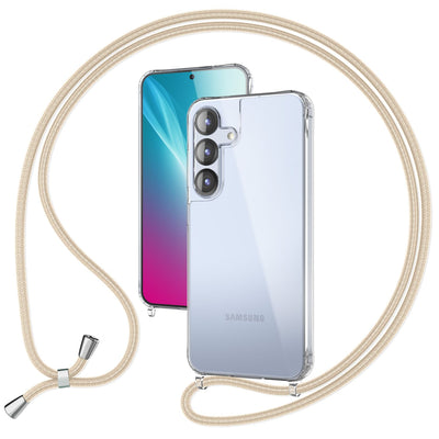 NALIA Handykette für Samsung Galaxy S25 – Transparentes Hybrid-Case & Band – HANGIT PRO (Anti-Gelb Rückseite & Verstellbar) – Marke aus Berlin Sandstein Beige NALIA Transparente Hülle