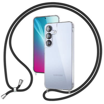 NALIA Handykette für Samsung Galaxy S25 – Transparentes Hybrid-Case & Band – HANGIT PRO (Anti-Gelb Rückseite & Verstellbar) – Marke aus Berlin Mitternacht Schwarz NALIA Transparente Hülle