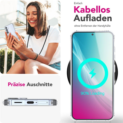 NALIA Handykette für Samsung Galaxy S25 – Transparentes Hybrid-Case & Band – HANGIT PRO (Anti-Gelb Rückseite & Verstellbar) – Marke aus Berlin Mitternacht Schwarz NALIA Transparente Hülle