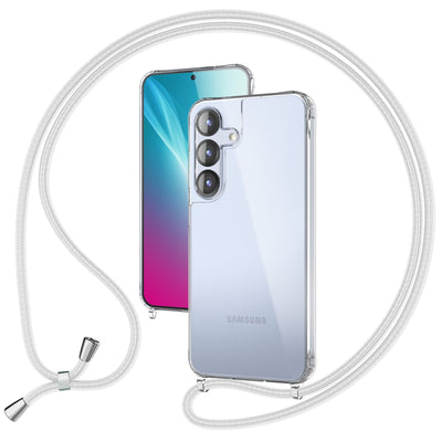 NALIA Handykette für Samsung Galaxy S25 – Transparentes Hybrid-Case & Band – HANGIT PRO (Anti-Gelb Rückseite & Verstellbar) – Marke aus Berlin Mondweiß NALIA Transparente Hülle