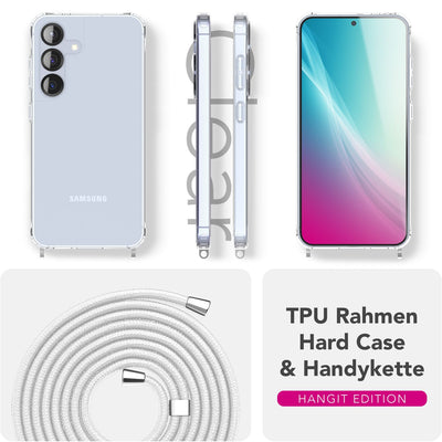NALIA Handykette für Samsung Galaxy S25 – Transparentes Hybrid-Case & Band – HANGIT PRO (Anti-Gelb Rückseite & Verstellbar) – Marke aus Berlin Mondweiß NALIA Transparente Hülle