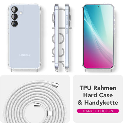 NALIA Hangit für Samsung Galaxy S25 Hülle, Klare Handyhülle mit Band, Transparente Verstellbare Umhängehülle, Crossbody Cover, Harte Schutzhülle mit Kette