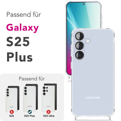 NALIA Hangit für Samsung Galaxy S25 Plus Hülle, Transparente Umhängehülle mit Verstellbarer Handykette, Harte Crossbody Schutzhülle, Klare Handyhülle mit Band Mondweiß NALIA Transparente Hülle