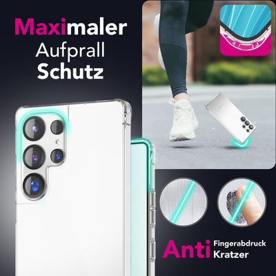 NALIA Handykette für Samsung Galaxy S25 Ultra – Transparentes Hybrid-Case & Band – HANGIT PRO (Anti-Gelb Rückseite & Verstellbar) – Marke aus Berlin Mitternacht Schwarz NALIA Transparente Hülle