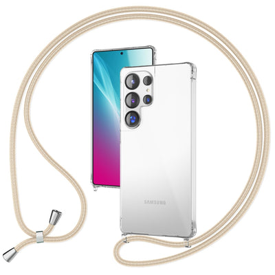 NALIA Handykette für Samsung Galaxy S25 Ultra – Transparentes Hybrid-Case & Band – HANGIT PRO (Anti-Gelb Rückseite & Verstellbar) – Marke aus Berlin Sandstein Beige NALIA Transparente Hülle