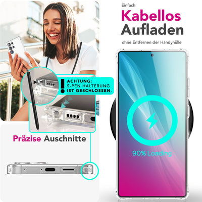 NALIA Handykette für Samsung Galaxy S25 Ultra – Transparentes Hybrid-Case & Band – HANGIT PRO (Anti-Gelb Rückseite & Verstellbar) – Marke aus Berlin Mitternacht Schwarz NALIA Transparente Hülle