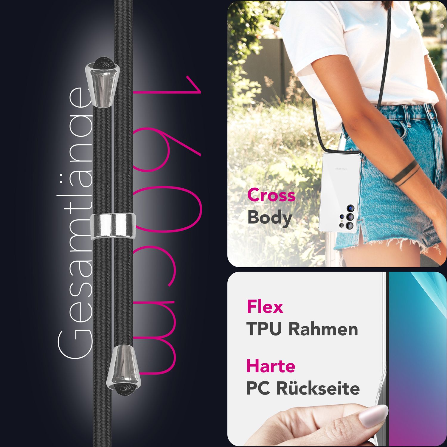 NALIA Hangit für Samsung Galaxy S25 Ultra Hülle, Verstellbare Crossbody Handyhülle mit Band zum Umhängen, Klare Schutzhülle mit Handykette, Verstärkte Bandhülle