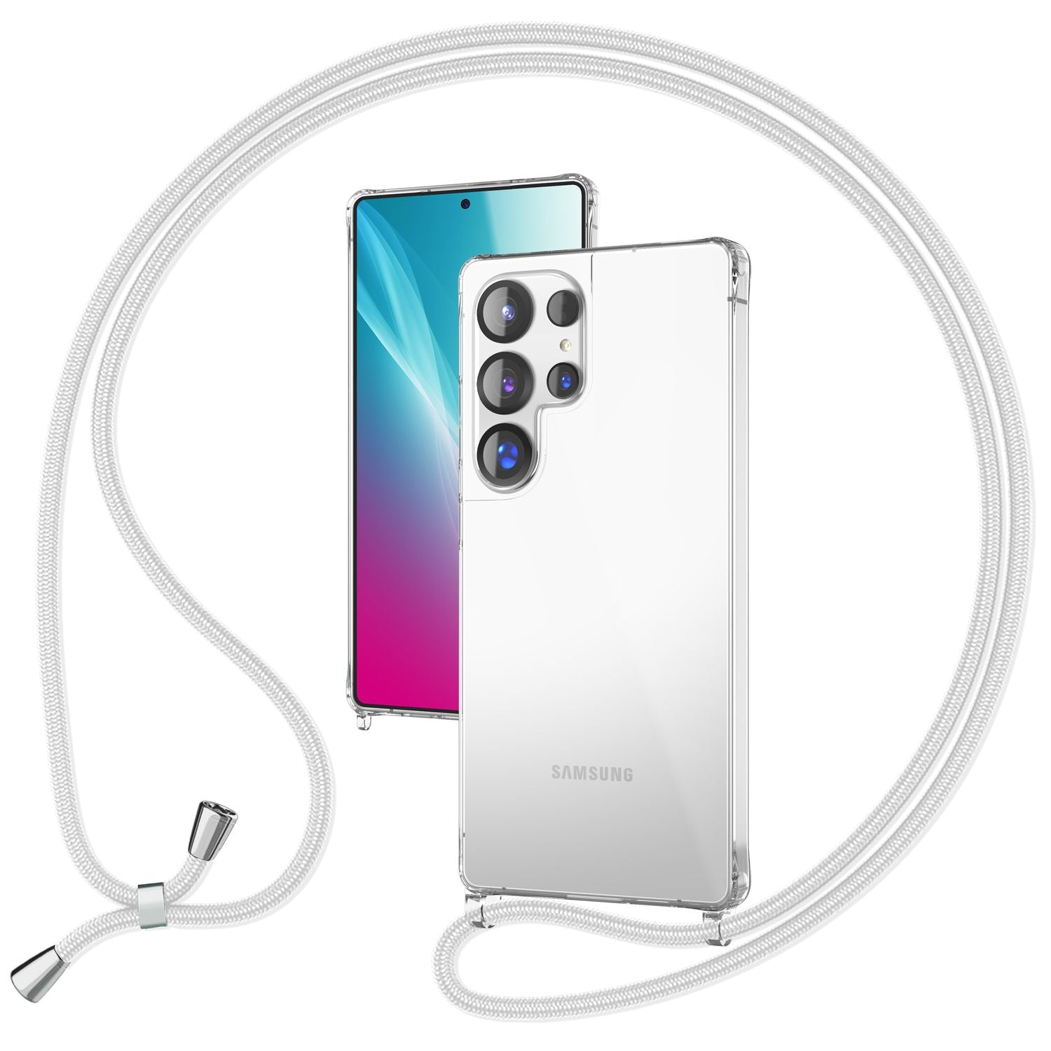 NALIA Hangit für Samsung Galaxy S25 Ultra Hülle, Verstellbare Crossbody Handyhülle mit Band zum Umhängen, Klare Schutzhülle mit Handykette, Verstärkte Bandhülle