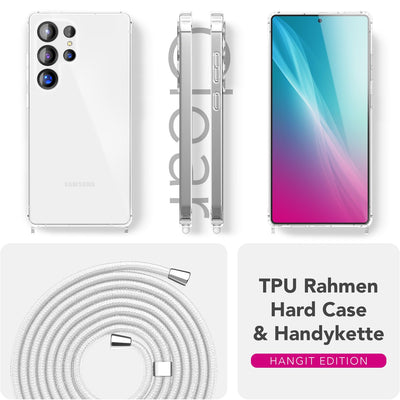 NALIA Handykette für Samsung Galaxy S25 Ultra – Transparentes Hybrid-Case & Band – HANGIT PRO (Anti-Gelb Rückseite & Verstellbar) – Marke aus Berlin Mondweiß NALIA Transparente Hülle