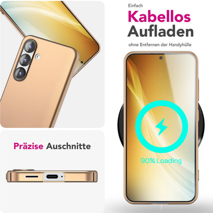 NALIA PureFit für Samsung Galaxy S25 Hülle, Ultradünnes 0,5mm Hardcase im schlanken Design, Mattierte Elegante Leichte Schutzhülle, Ultra Slim Anti-Fingerprint Etui Champagner Gold NALIA SlimFit Hülle