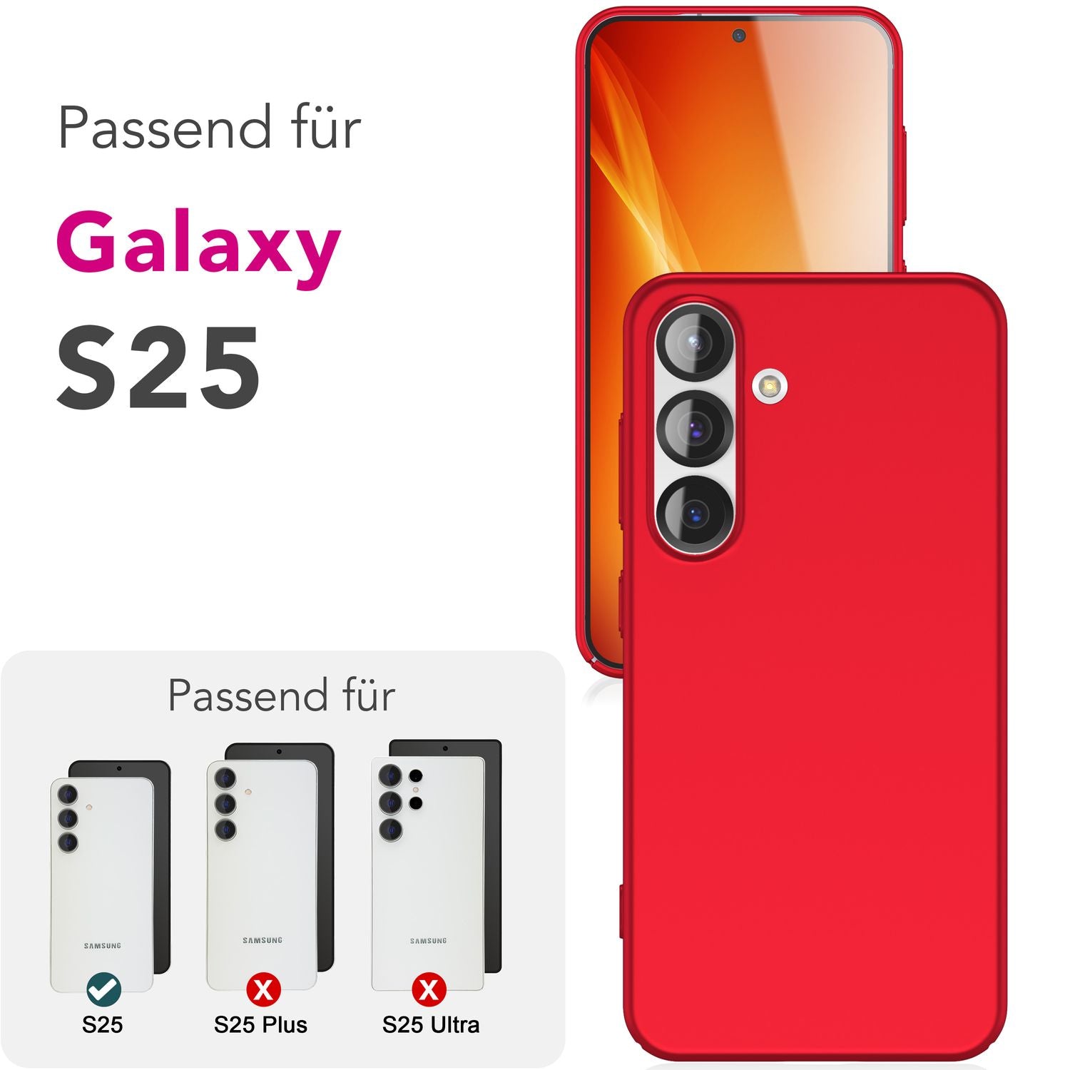 NALIA PureFit für Samsung Galaxy S25 Hülle, Ultradünnes 0,5mm Hardcase im schlanken Design, Mattierte Elegante Leichte Schutzhülle, Ultra Slim Anti-Fingerprint Etui Flammenrot NALIA SlimFit Hülle