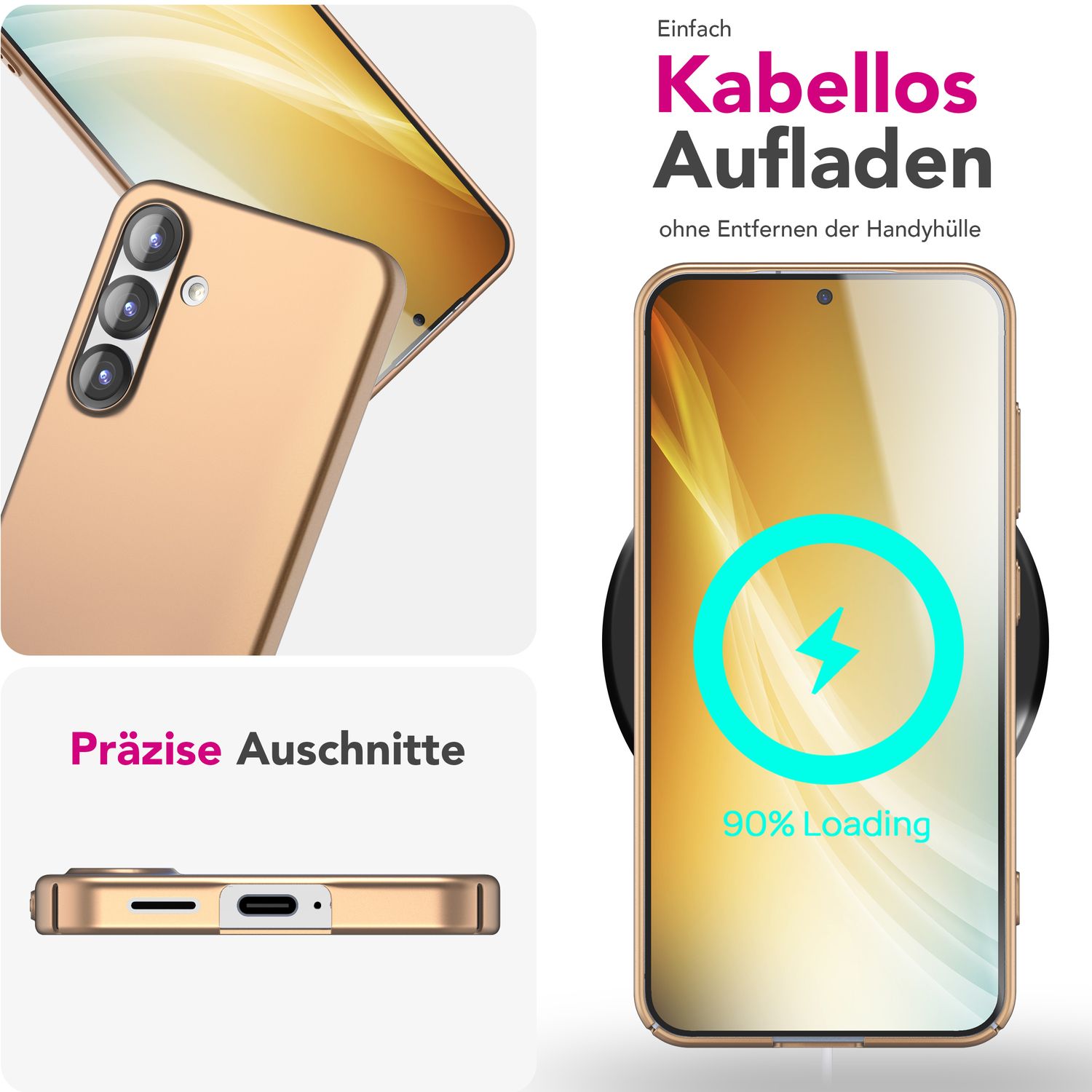 NALIA PureFit für Samsung Galaxy S25 Plus Hülle, Schlanke 0,5mm Schutzhülle im Mattierten Ultra-Slim Design, Dünnes Leichtes Hardcover, Fingerabdruck-Resistent Champagner Gold NALIA SlimFit Hülle