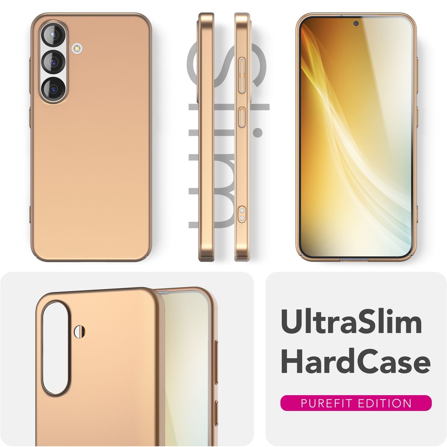 NALIA PureFit für Samsung Galaxy S25 Plus Hülle, Schlanke 0,5mm Schutzhülle im Mattierten Ultra-Slim Design, Dünnes Leichtes Hardcover, Fingerabdruck-Resistent Champagner Gold NALIA SlimFit Hülle
