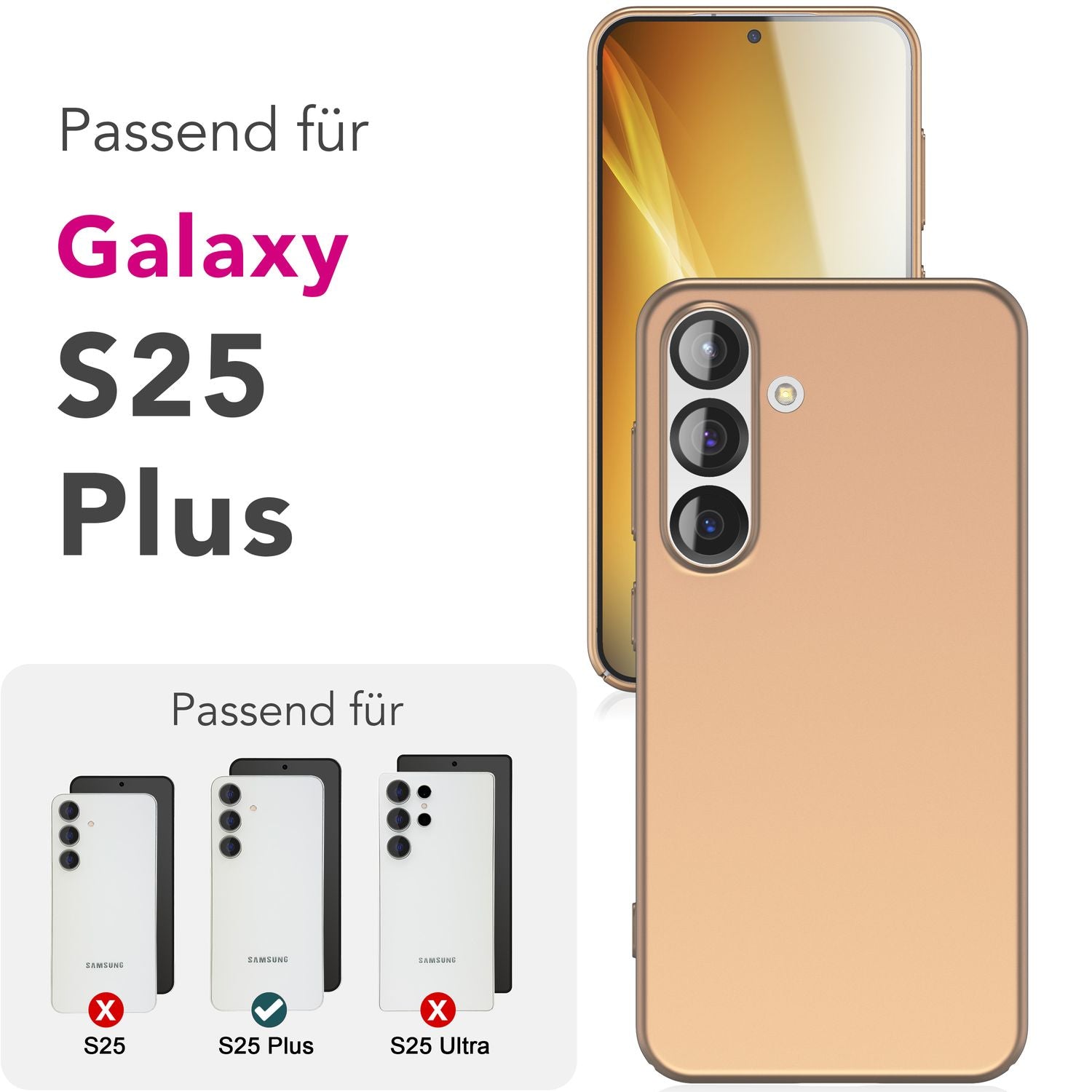 NALIA PureFit für Samsung Galaxy S25 Plus Hülle, Schlanke 0,5mm Schutzhülle im Mattierten Ultra-Slim Design, Dünnes Leichtes Hardcover, Fingerabdruck-Resistent Champagner Gold NALIA SlimFit Hülle