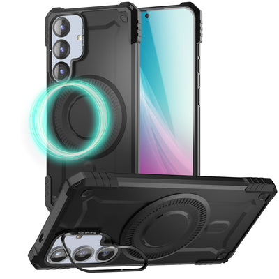 NALIA Magnetische Panzerhülle für Samsung Galaxy S25 – MagSafe kompatibel & Kamera-Stand – GRANITE (Outdoor Schutzhülle Stoßfest) – Marke aus Berlin Armor Titan Schwarz NALIA Outdoor Hülle