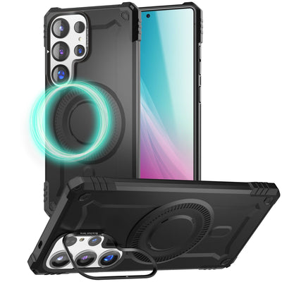 NALIA Magnetische Panzerhülle für Samsung Galaxy S25 Ultra – MagSafe kompatibel & Kamera-Stand – GRANITE (Outdoor Schutzhülle Stoßfest) – Marke aus Berlin Armor Titan Schwarz NALIA Outdoor Hülle