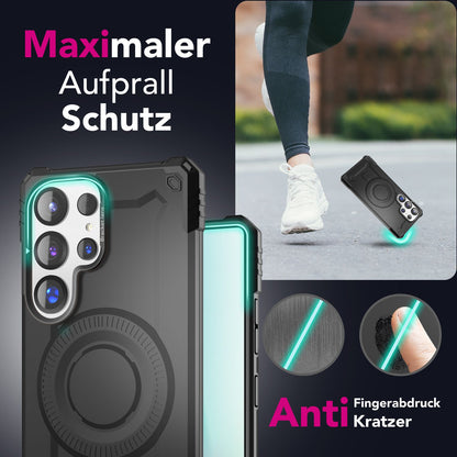 NALIA Granite für Samsung Galaxy S25 Ultra Hülle für MagSafe, Armor Panzerhülle, Extrem Robuste Resistente Militär Schutzhülle, mit Magnet-Ring und Kamera-Stand Armor Titan Schwarz NALIA Protective Hülle