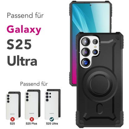 NALIA Granite für Samsung Galaxy S25 Ultra Hülle für MagSafe, Armor Panzerhülle, Extrem Robuste Resistente Militär Schutzhülle, mit Magnet-Ring und Kamera-Stand Armor Titan Schwarz NALIA Protective Hülle
